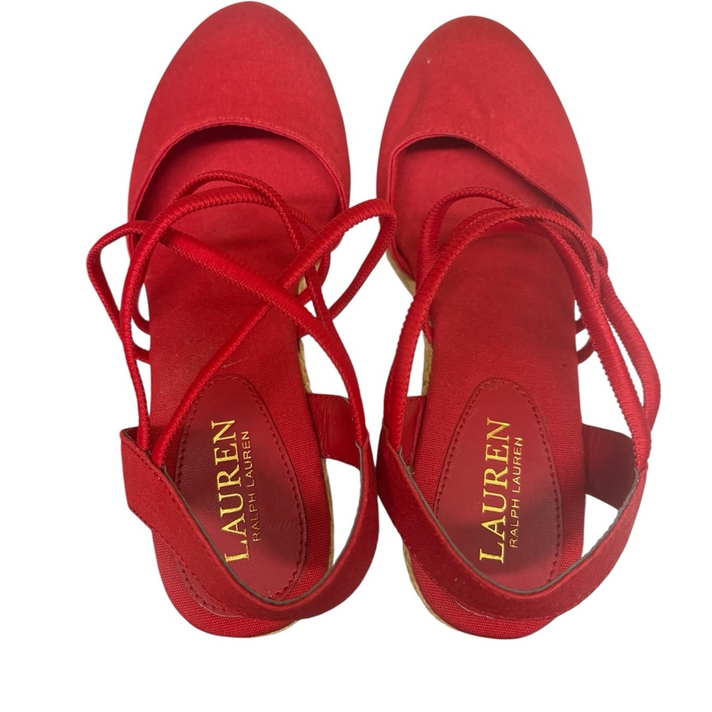 Lauren Ralph Lauren Red Espadrille Wedge Sandals - Picture 3 of 9